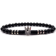Load image into Gallery viewer, Lava Stone Beads Crown Charm Bracelet