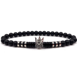 Lava Stone Beads Crown Charm Bracelet