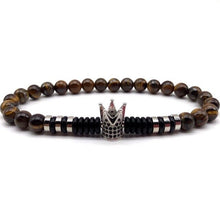 Load image into Gallery viewer, Lava Stone Beads Crown Charm Bracelet