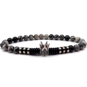Lava Stone Beads Crown Charm Bracelet